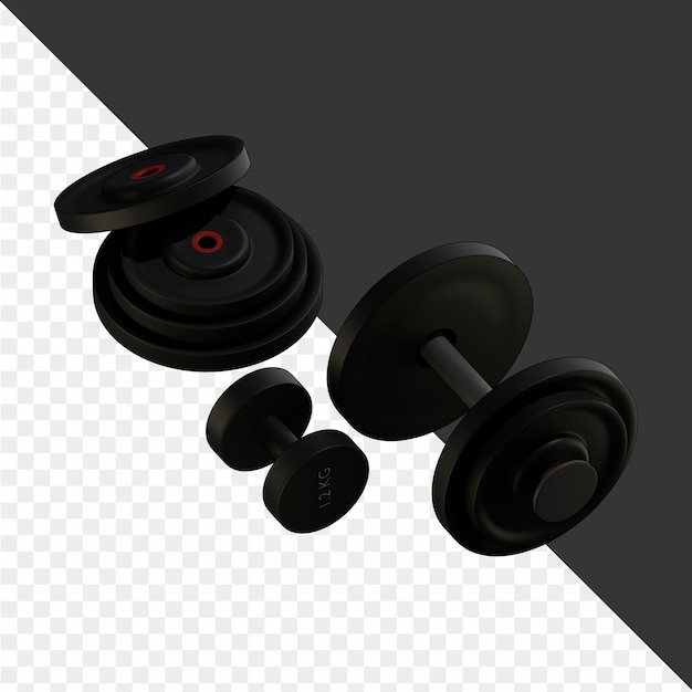 PSD a black dumbbell with a red button on it