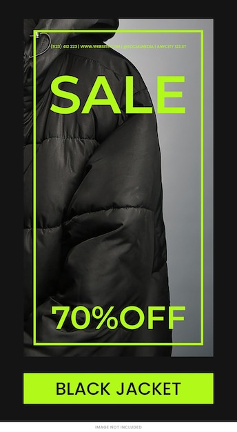 PSD black fashion sale instagram stories template psd design social media banner neon green theme sale