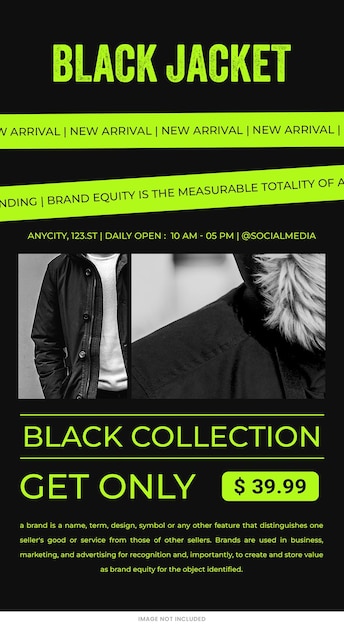 Black Fashion Sale Instagram Stories Template Psd Design Social media banner neon green theme SALE