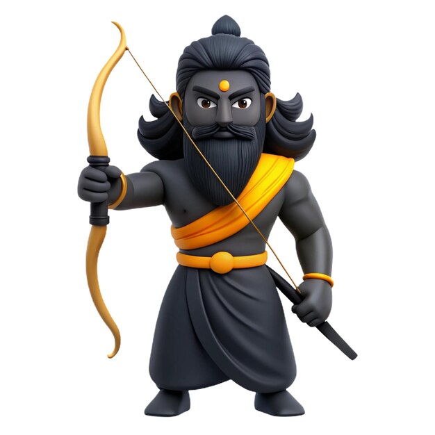 a black figurine with a bow and arrow pointing to the right