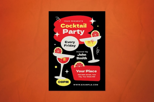 Black Flat Design Cocktail Party Flyer