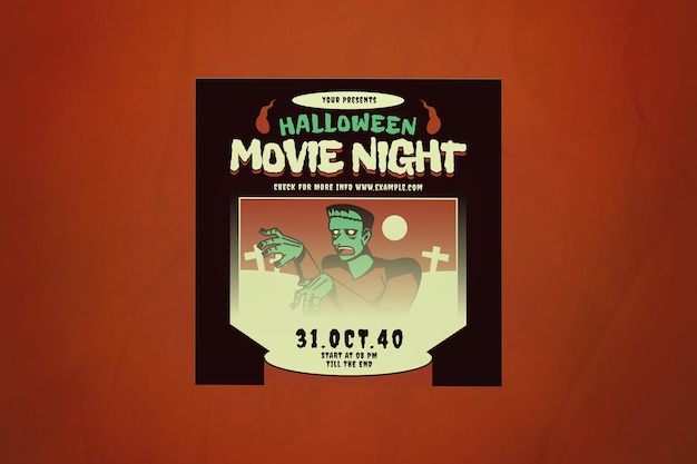 PSD black flat design halloween movie night ig post