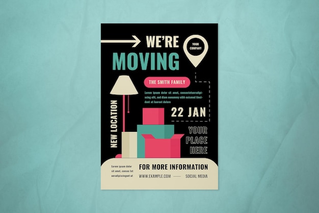 Black Flat Design We're Moving Flyer