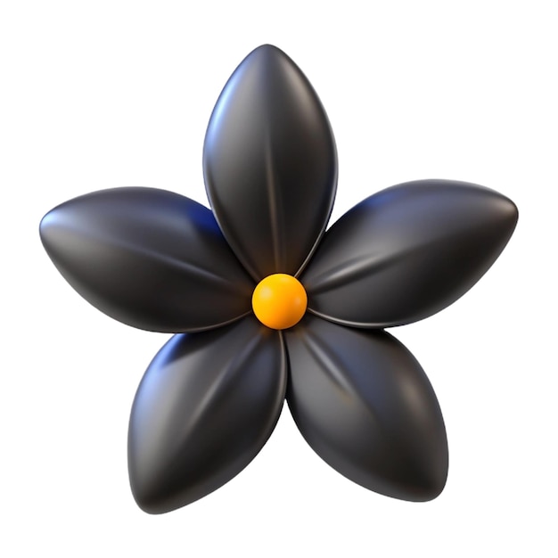 a black flower with a yellow ball on it