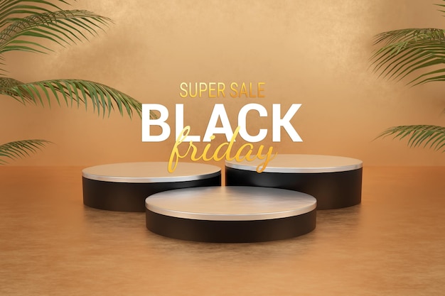 Black Friday 3d podium platform for product presentation and Product display on Gold background