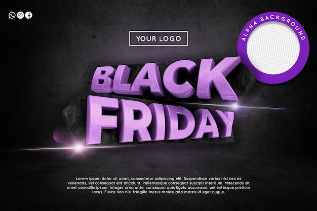 black friday 3d render logo for november black friday retail composition