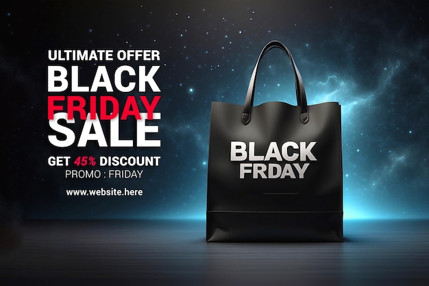 PSD black friday background with realistic black friday shopping bag