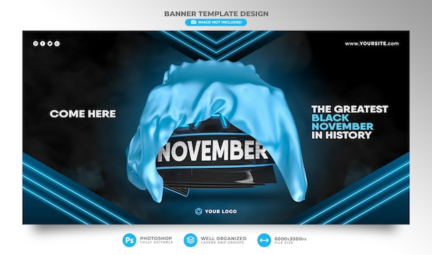 Black friday banner in realistic 3d render for marketing composition black november