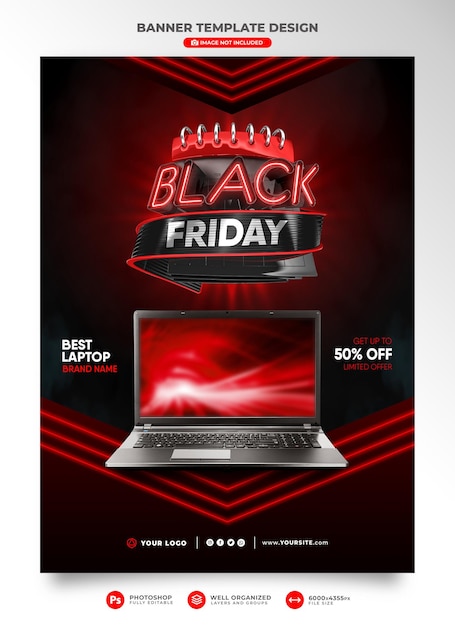 Black friday banner in realistic 3d render for marketing composition