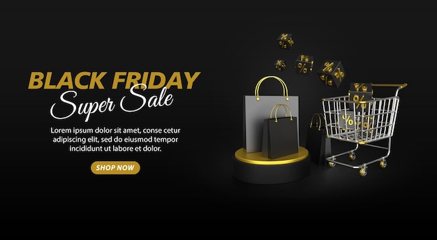 Black friday banner with 3d illustration