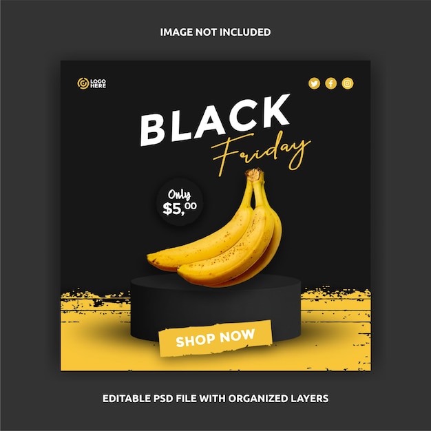 Black friday black and yellow square post social media template