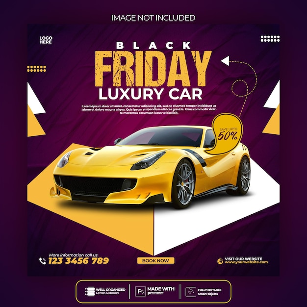 Black friday car and automotive super sale social media banner template