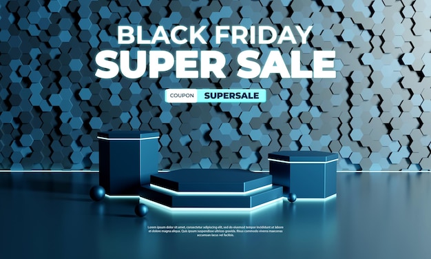 Black friday Creative concept 3d neon light discount podium product display social media instagram post template