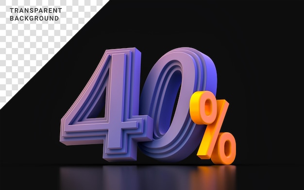 black Friday dark 40 percent discount number sale banner 3d render concept