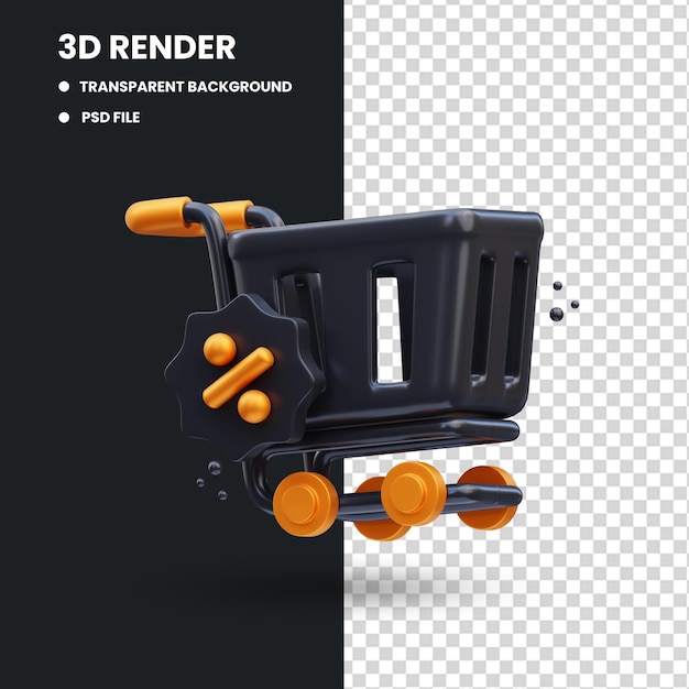 Black Friday discount shopping cart 3d illustration 3d rendering