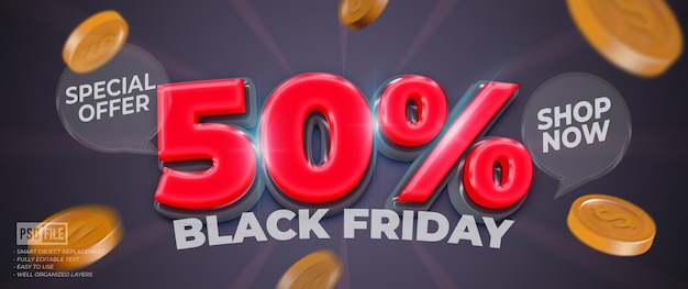 Black friday discount special offer with editable 3D style text effect