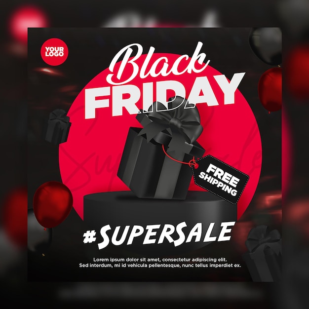 Black Friday Free Shipping Banner Social Media Template