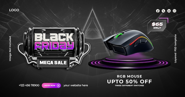 PSD black friday mega sale social media banner design template