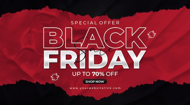 Black Friday product sale banner red  black glued paper background PSD