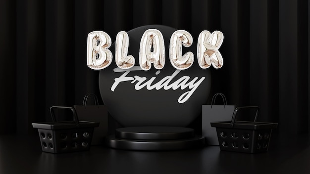 Black friday sale banner background with realistic and luxury gift boxes on dark background