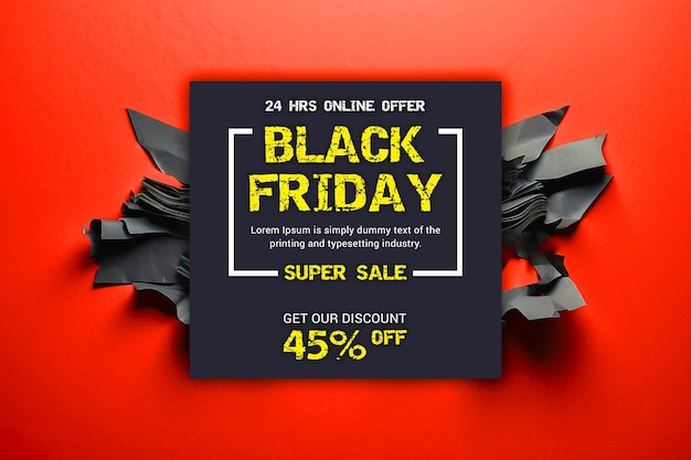 PSD black friday sale banner design with realistic balloons and gift box