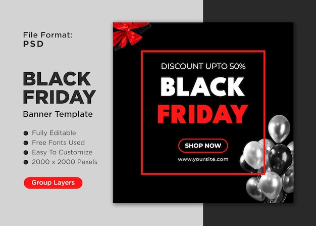 PSD black friday sale banner template for social media and instagram posts