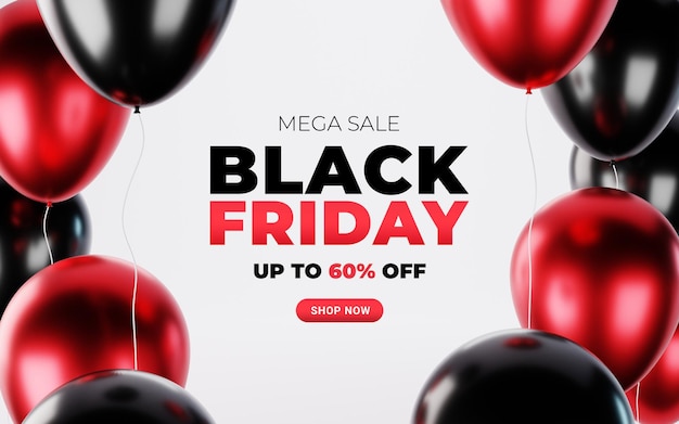 Black friday sale banner template with bunch of balloons