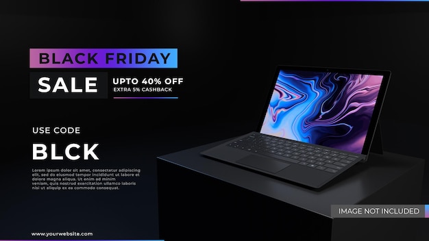 Black Friday Sale for Laptops with dark Background 3D Render