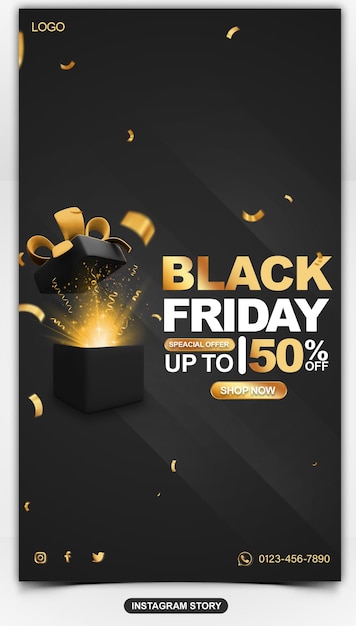 PSD black friday sale luxury black and gold instagram and facebook story design