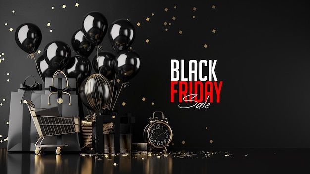 PSD a black friday sale poster with balloons and black background