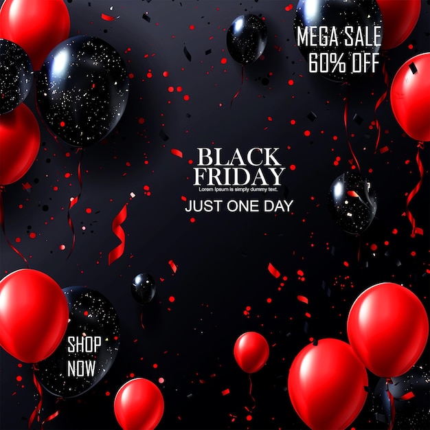 a black friday sale poster with a red golden ribbon and a black background