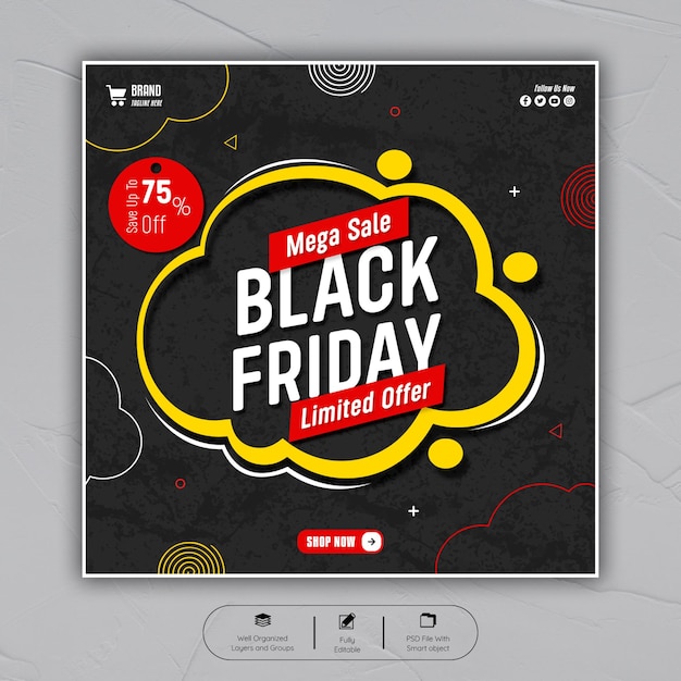 PSD black friday sale social media post banner template