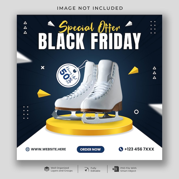 Black friday sale with podium product display social media banner