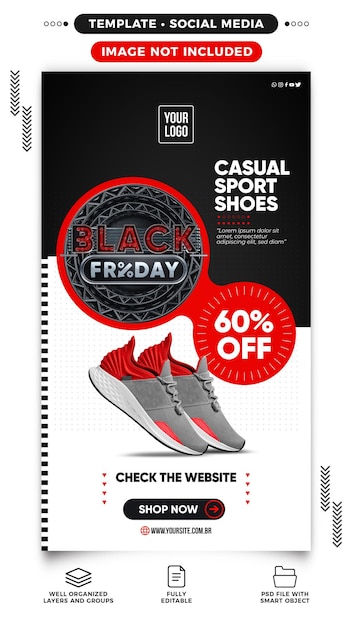 Black friday shoes promotion instagram stories banner template