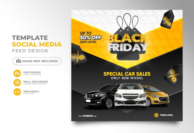 Black friday social media post in 3d render for design composition with 50 off offer