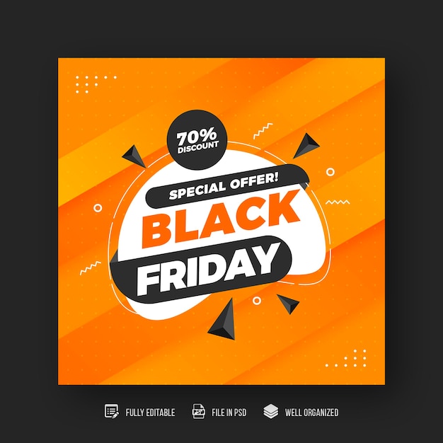 Black friday social media post and discount sale banner design template