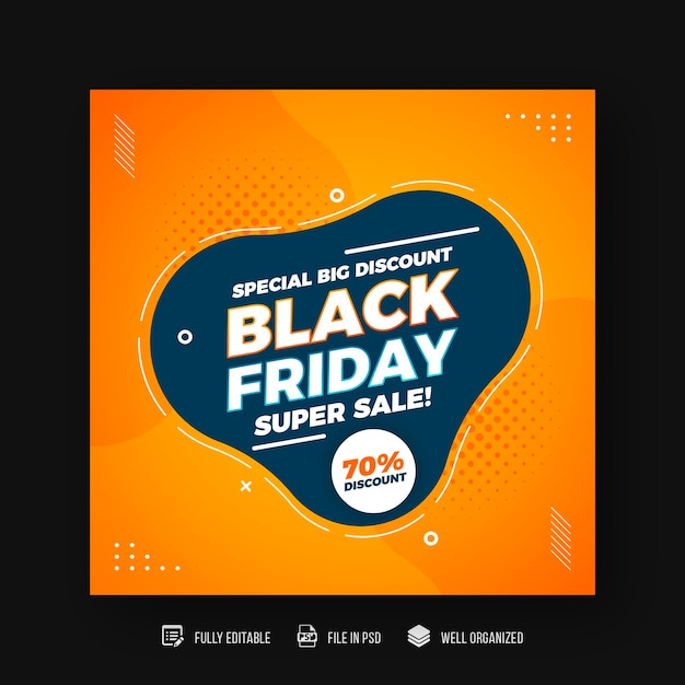 Black friday social media post and discount sale banner design template