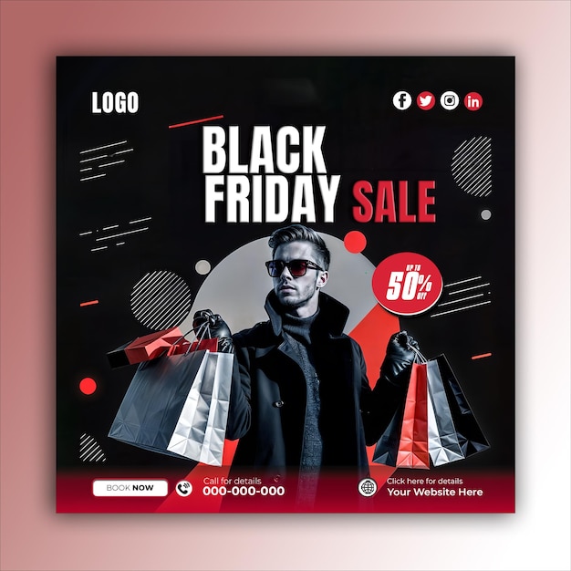 Black Friday social media posts and web banner square design templates ai generated