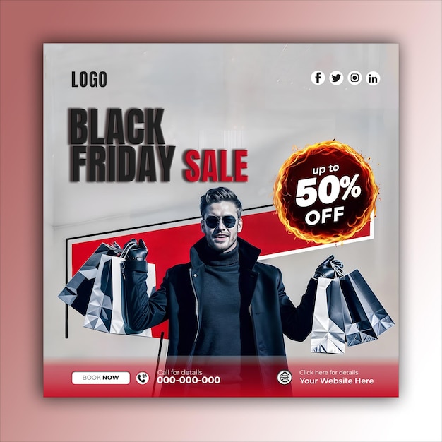 Black Friday social media posts and web banner square design templates ai generated