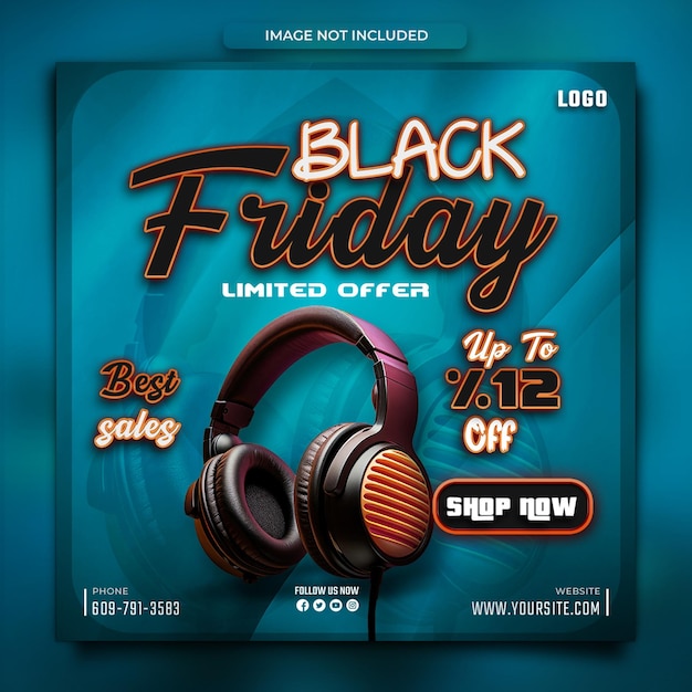 Black Friday super sale social media banner template in blue abstact background