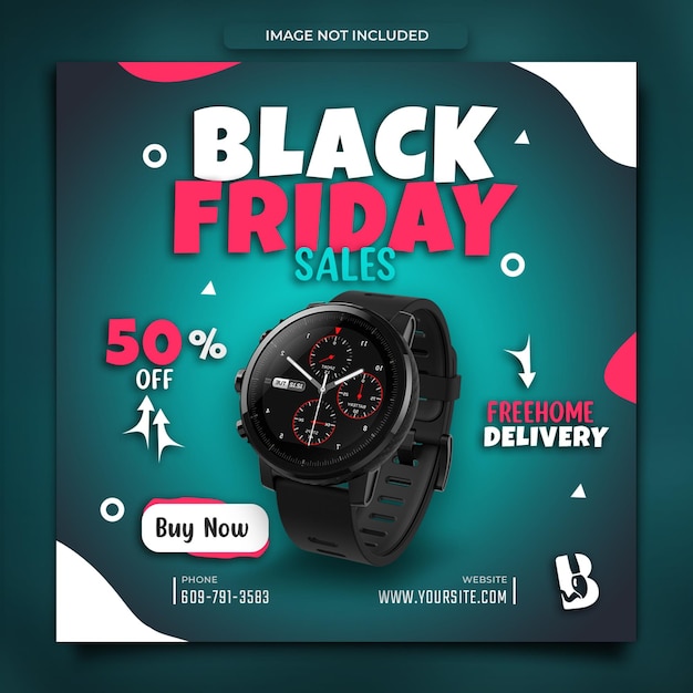 Black Friday super sale social media banner template in blue background