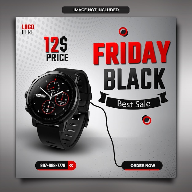 Black Friday super sale social media banner template in gray white background