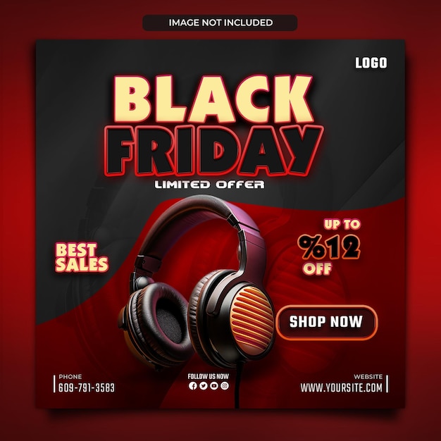 Black Friday super sale social media banner template in red gray background