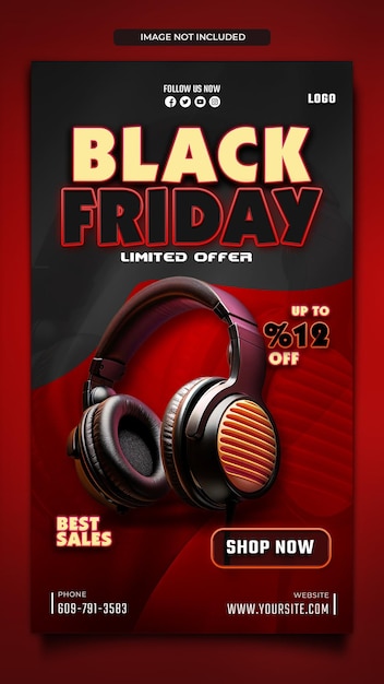 Black Friday super sale social media instagram story template in red gray background