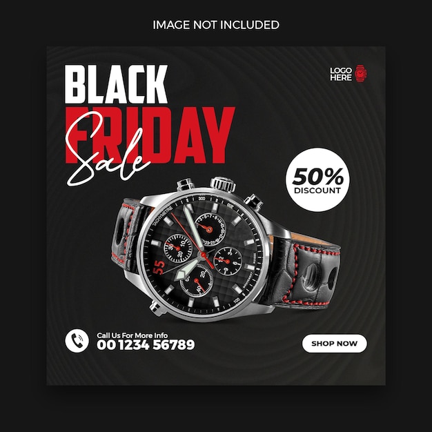 PSD black friday watch sale social media post template