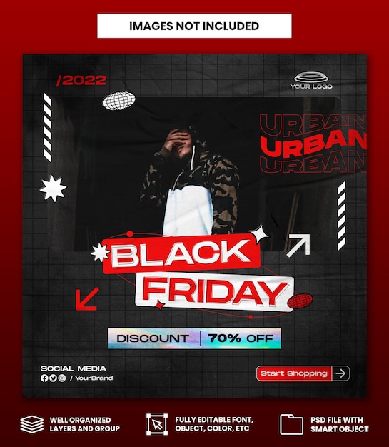 Black Friday with torn paper style Social media post template or square flyer