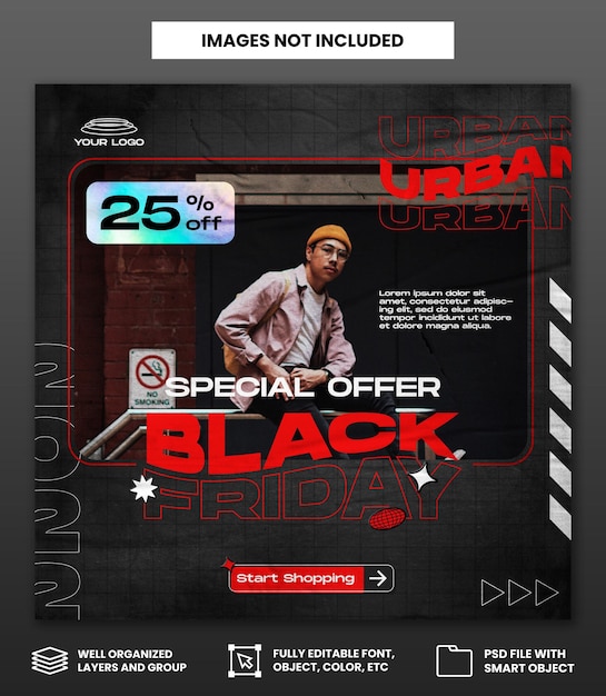 Black Friday with torn paper style Social media post template or square flyer