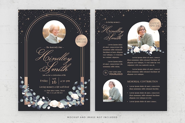 PSD black funeral program order of service card template in psd