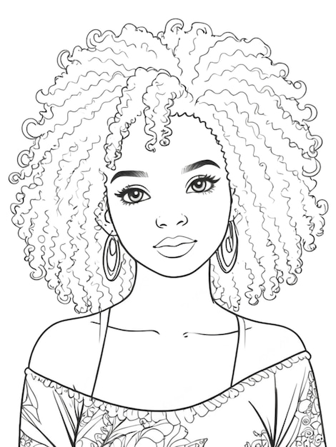 Black Girl coloring page with afro hair style