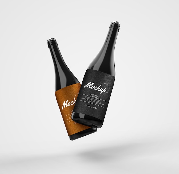 Black glass bottle advertising mockup